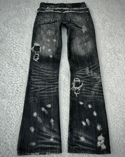 Midas Croc Repaired Silver Waxed Lace Up Bootcut Jeans