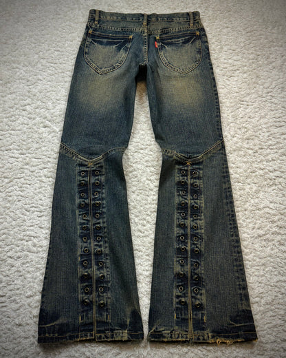 Tornado Mart Mud Washed Grommeted Flared Jeans