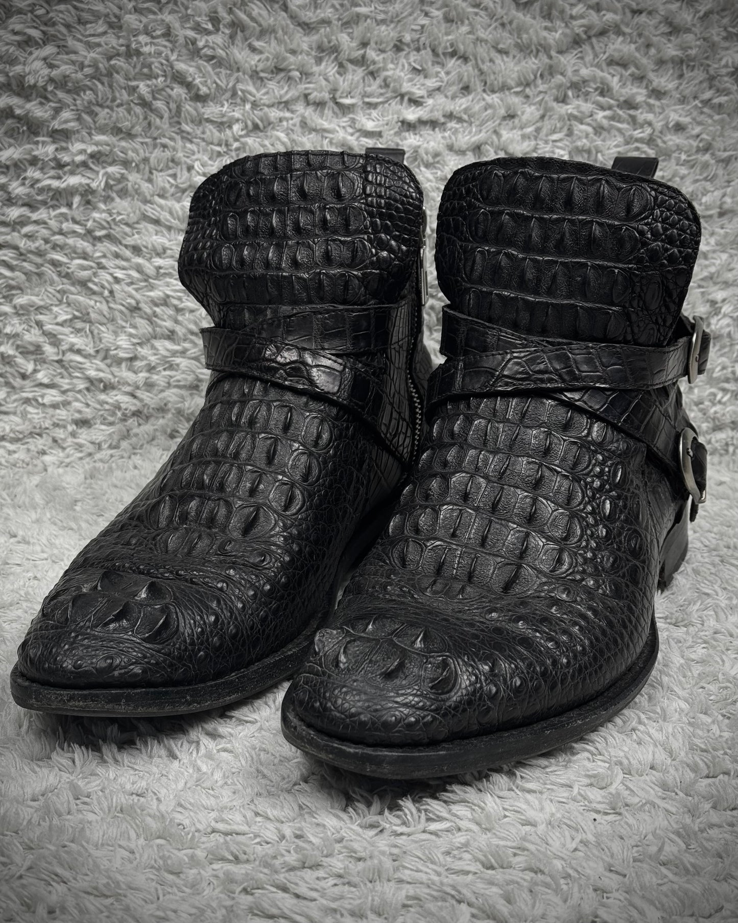 Belted Depth Sculpted Crocodile Leather Boots