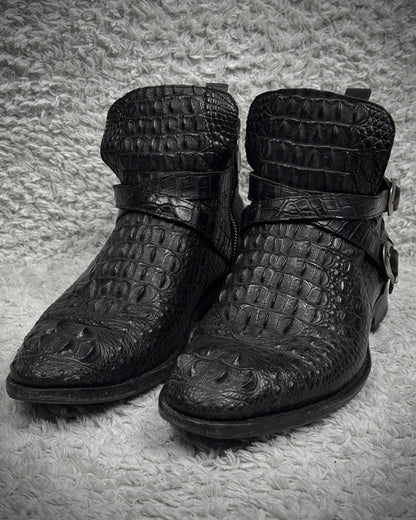 Belted Depth Sculpted Crocodile Leather Boots