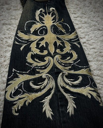 Tornado Mart Tribal Tattoo Embroidery Flared Jeans