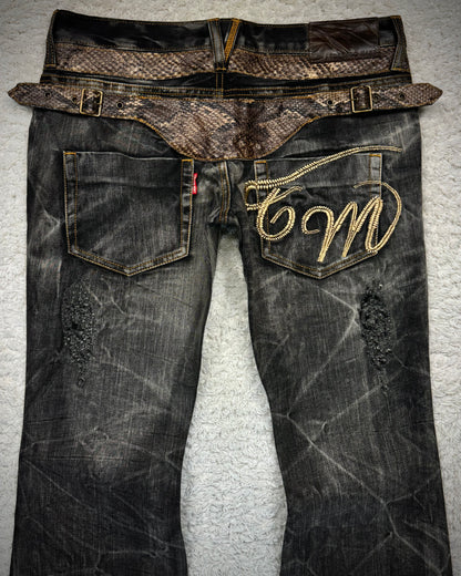 Tornado Mart Python Belted Flared Jeans