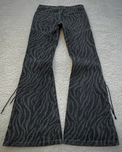Tornado Mart Zebra Pattern Lace Up Flared Jeans