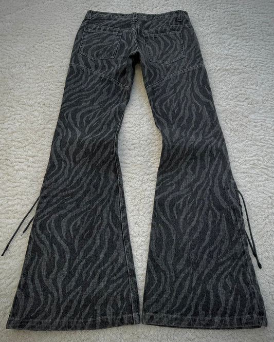 Tornado Mart Zebra Pattern Lace Up Flared Jeans
