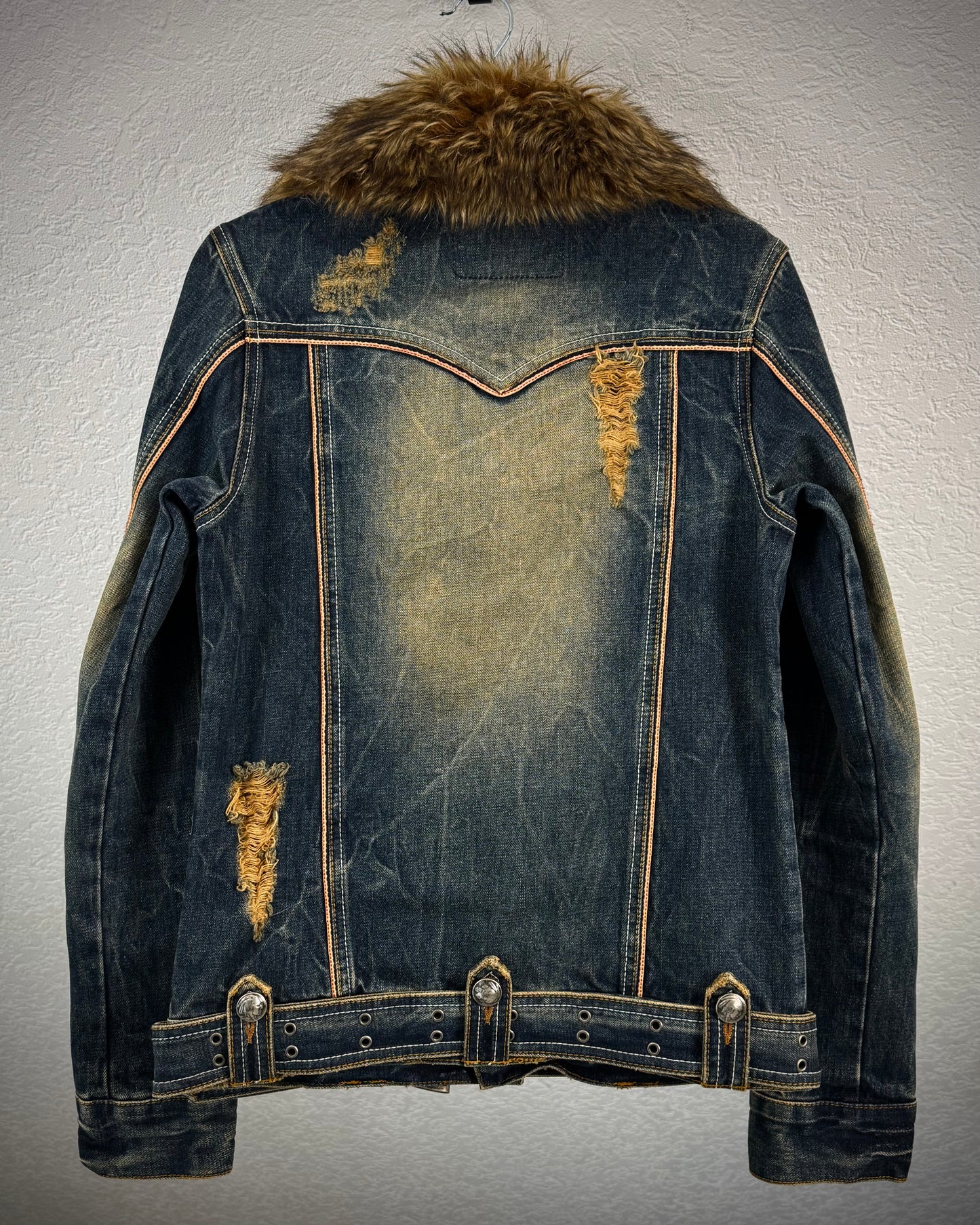 Lagust Mud Washed Faux Fur Denim Jacket
