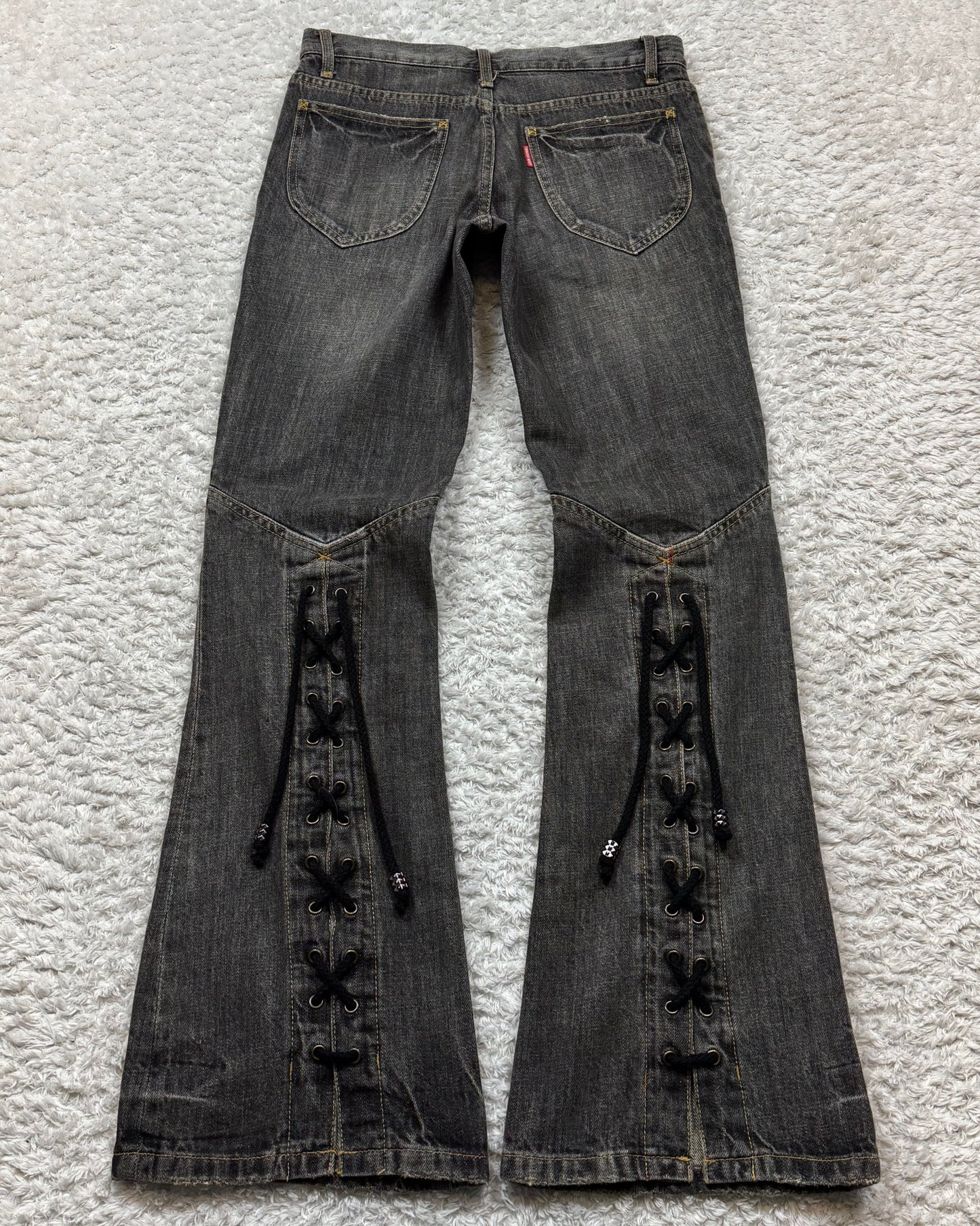 Tornado Mart Studded Backlace Up Flared Jeans