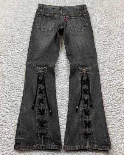 Tornado Mart Studded Backlace Up Flared Jeans