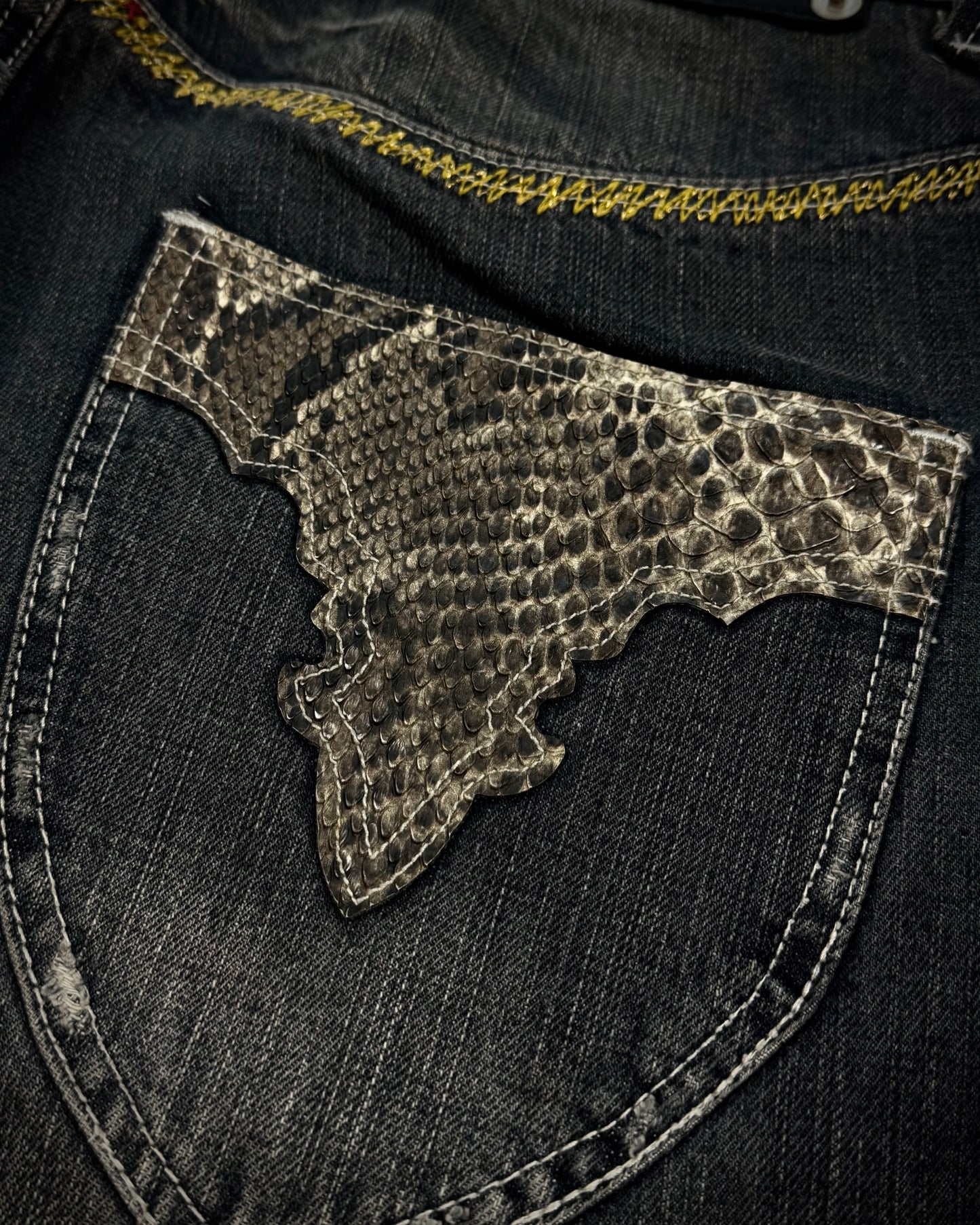 Semantic Design Python Detailed Sword Knee Bootcut Denim
