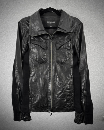 Buffalo Bobs Rib Knit High Neck Leather Jacket