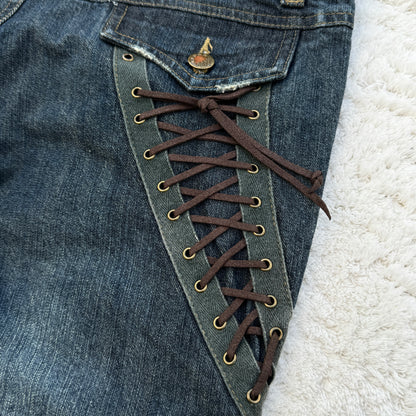 In The Attic Lace-Up Pockets Flared Denim