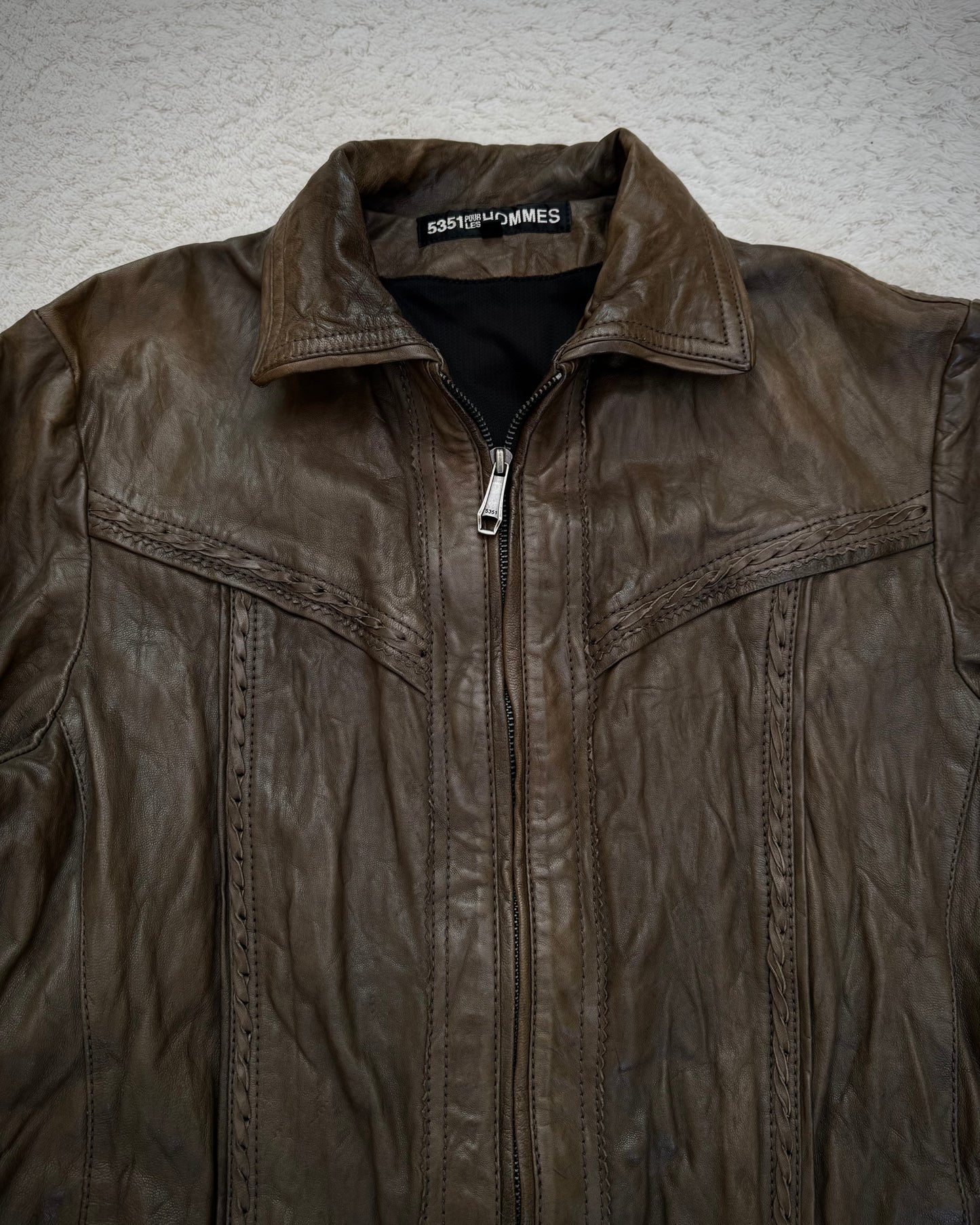 5351 Pour Les Hommes Scar Stitched Sheepskin Leather Jacket