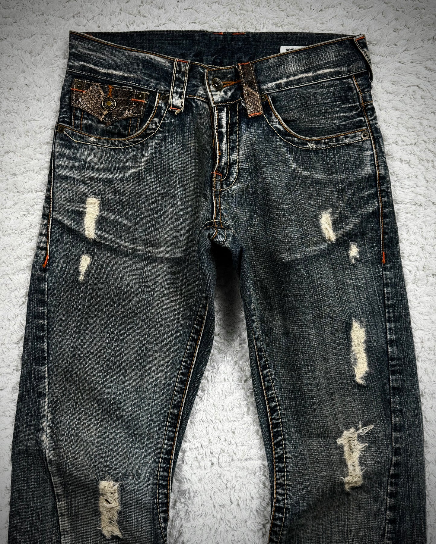 Semantic Design Python Detailed Spiral Flared Jeans