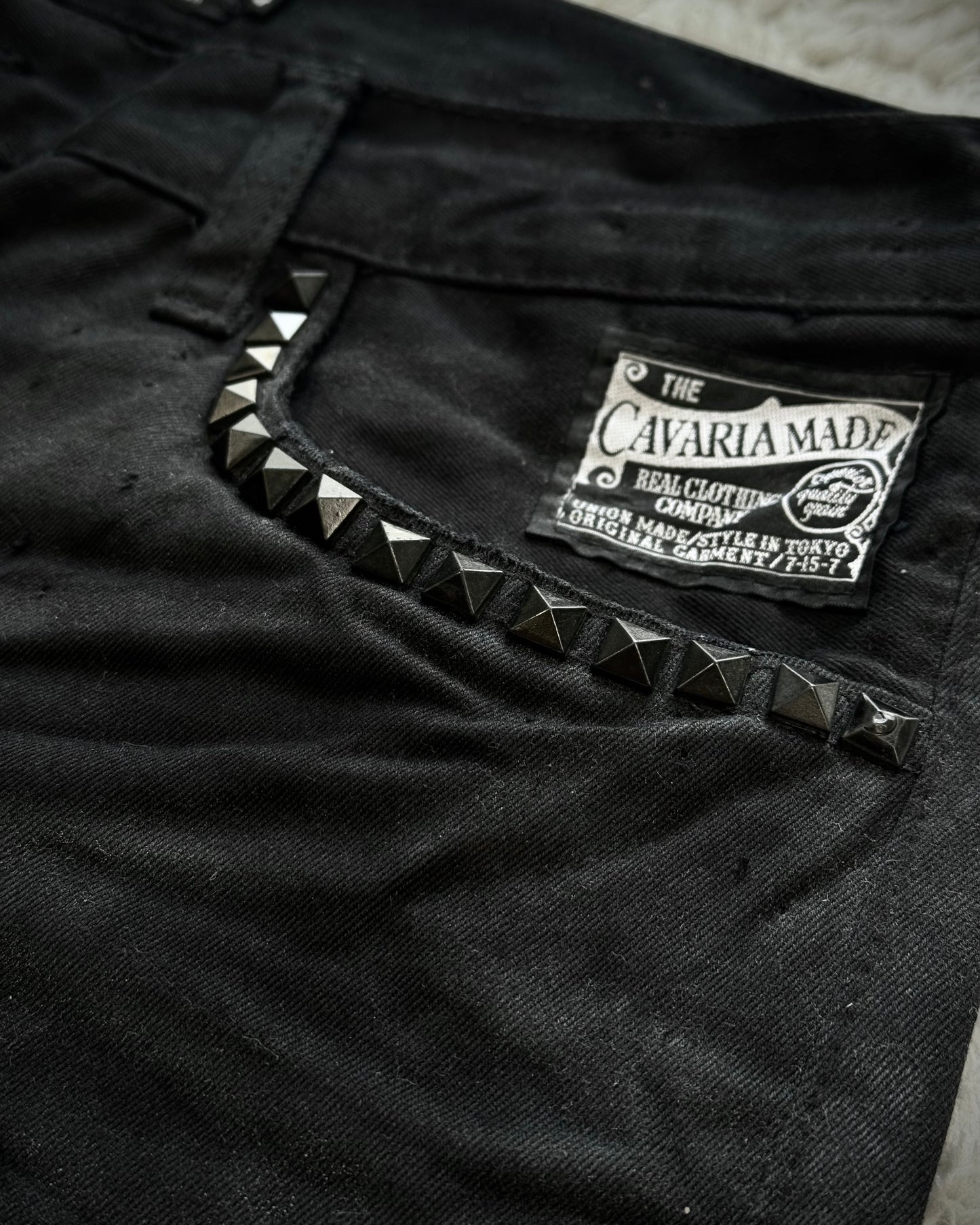 CavariA Studded Whisker Washed Flared Jeans