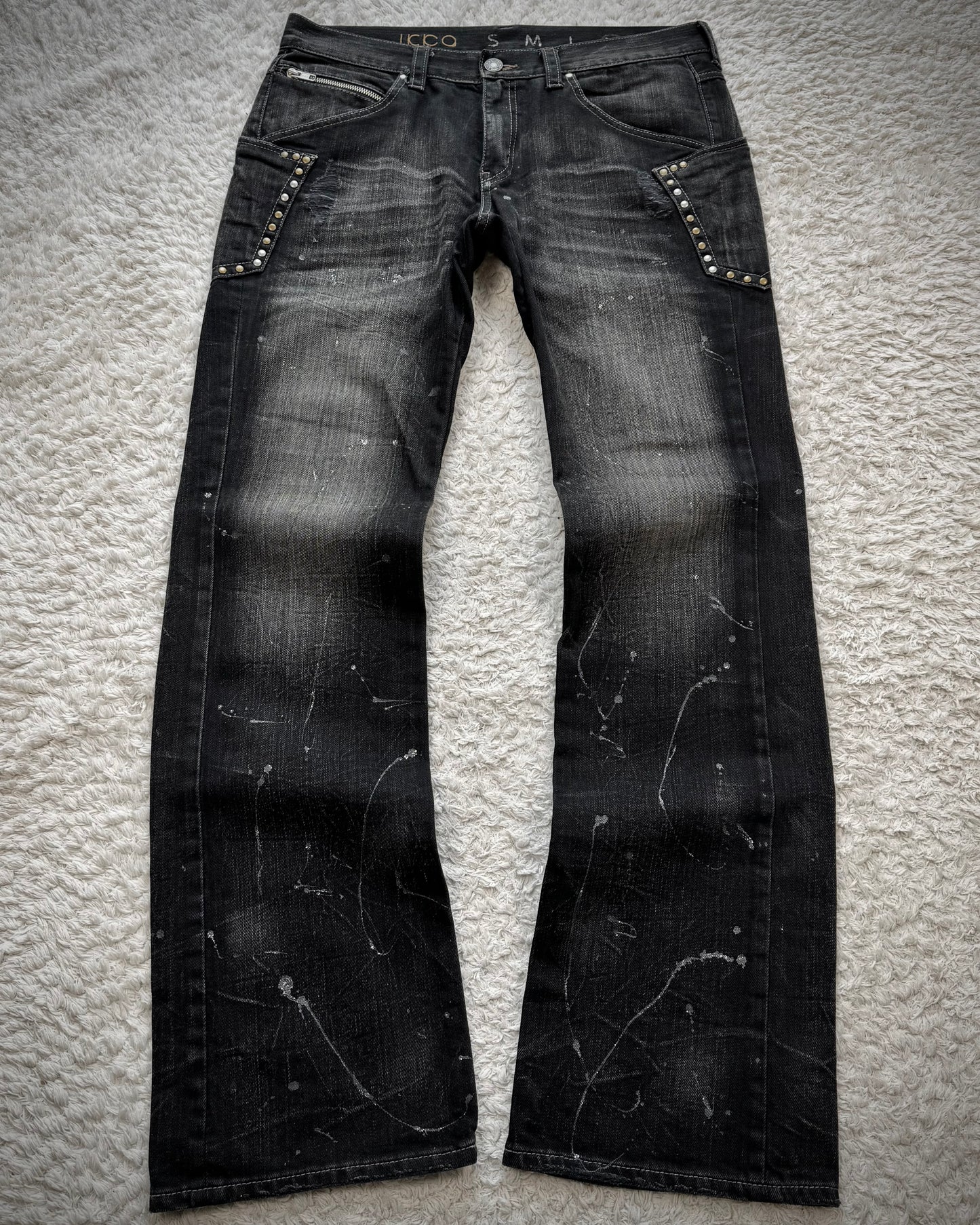 Ikka Silver Splatter Studded Pockets Bootcut Jeans