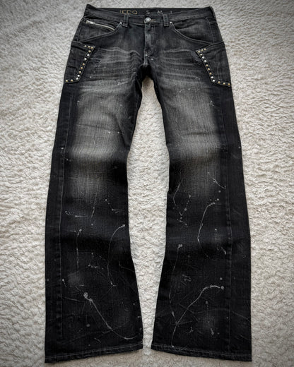 Ikka Silver Splatter Studded Pockets Bootcut Jeans