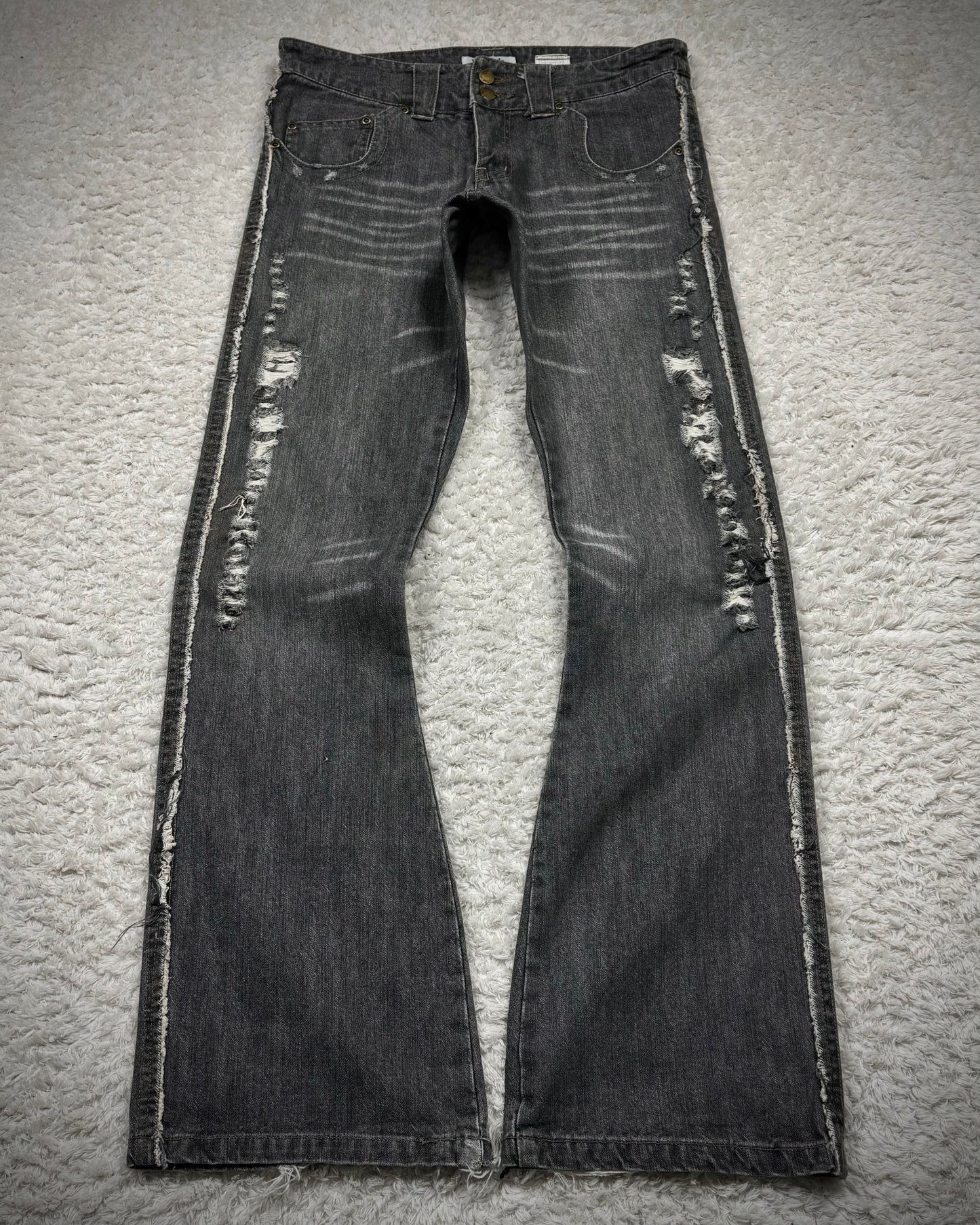 In The Attic Whisker Washed Frayed J-Cut Flared Jeans