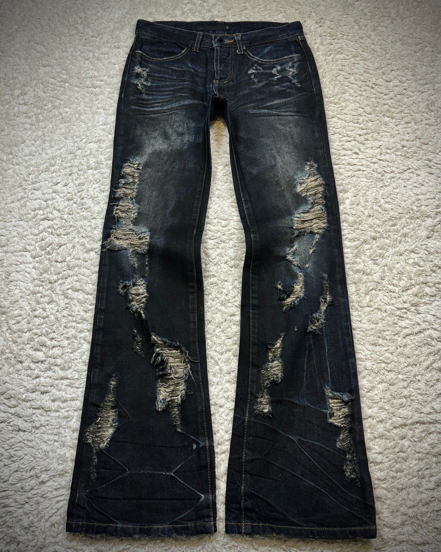 Fuga Texture Distressed Clawmarks Washed Bootcut Denim