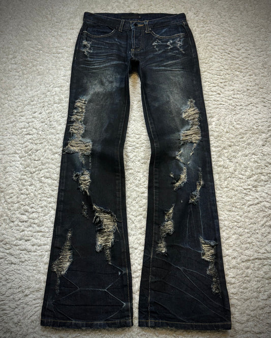 Fuga Texture Distressed Clawmarks Washed Bootcut Denim