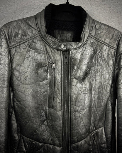 L.G.B. Metallic Deerskin Leather Rider Jacket