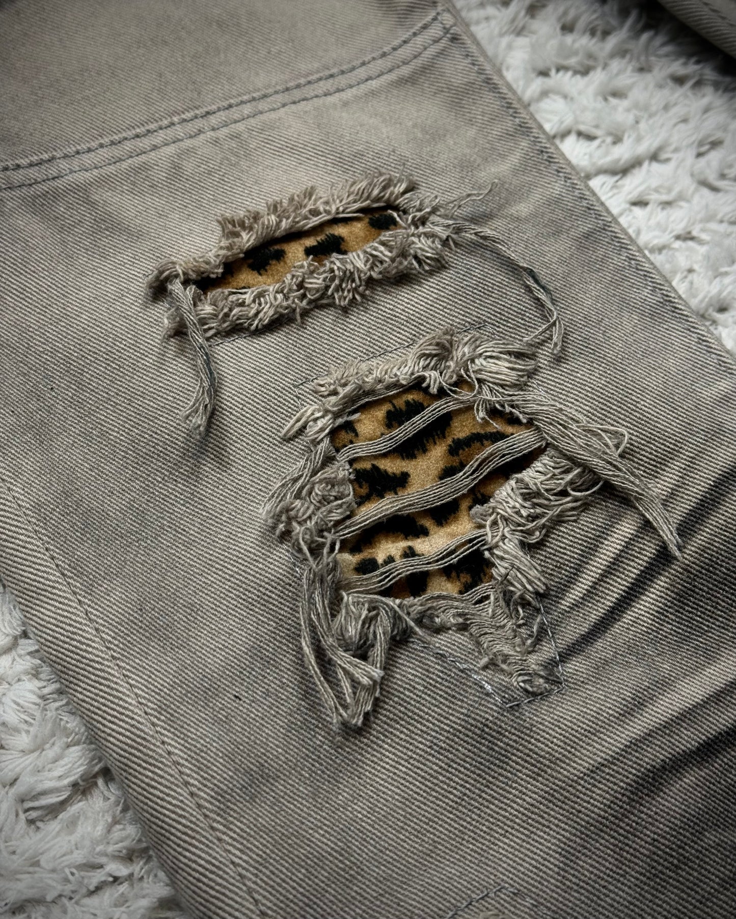 CavariA Leopard Repaired Clawmarks Bootcut Denim