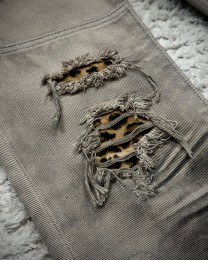 CavariA Leopard Repaired Clawmarks Bootcut Denim