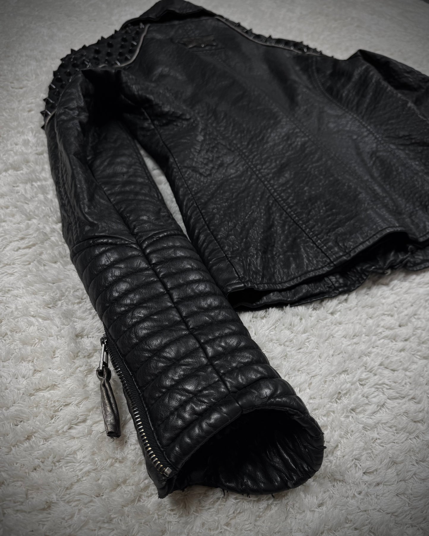 Affliction Spike Studded Metal Badge Leather Jacket