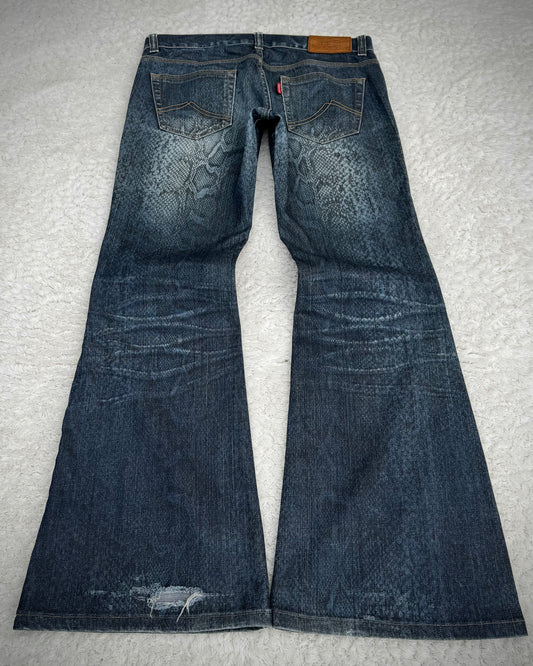 Tornado Mart Snakeskin Pattern Flared Denim