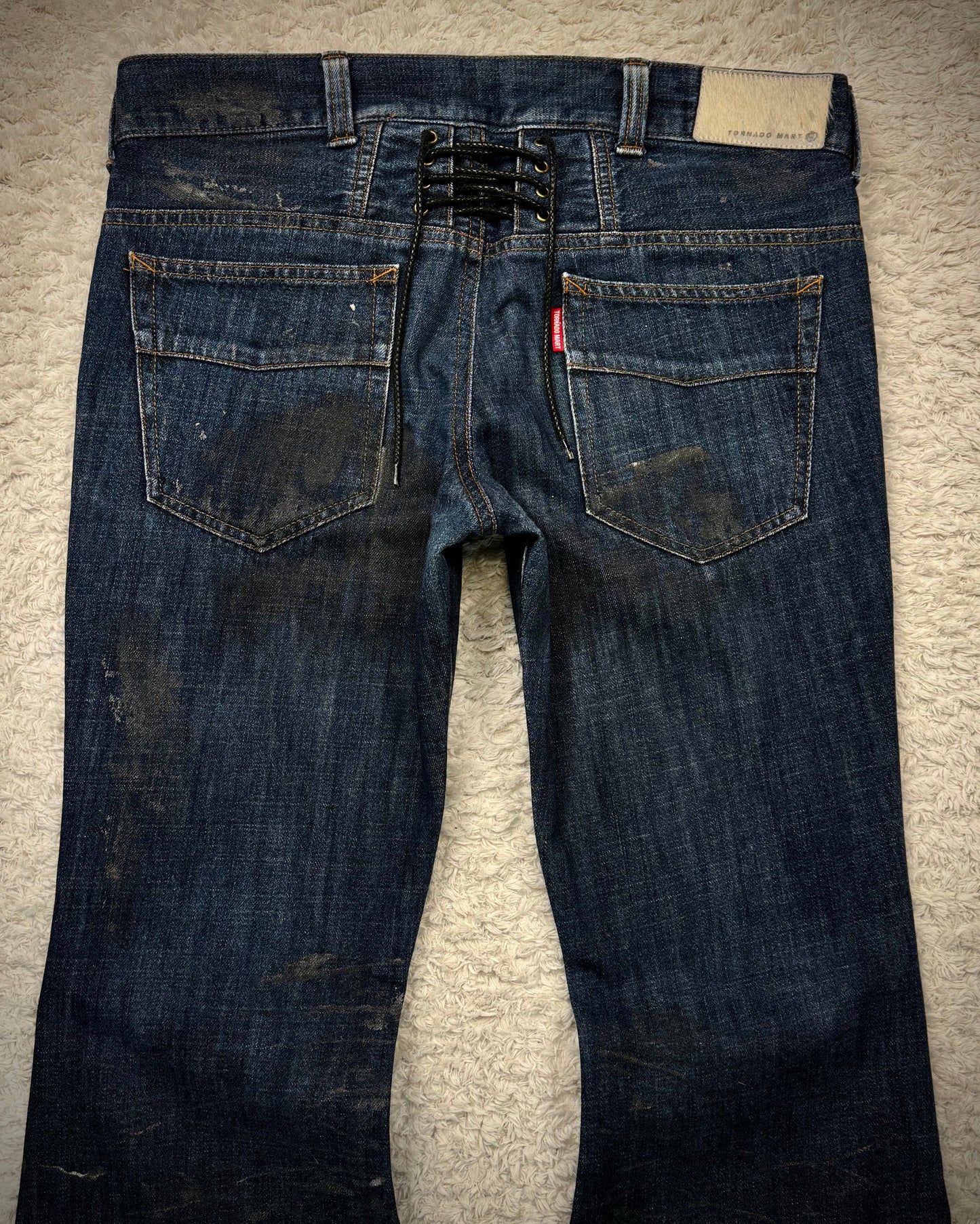 Tornado Mart Whisker Coated Backlace Flared Jeans