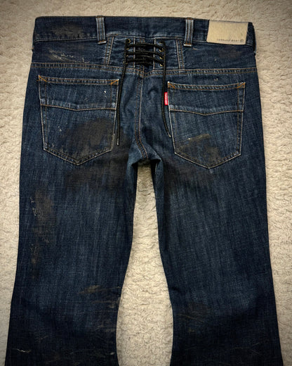 Tornado Mart Whisker Coated Backlace Flared Jeans