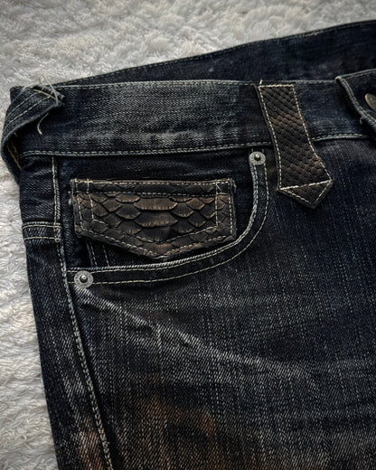 Tornado Mart Python Detailed Mud Claw Marks Washed Flared Jeans