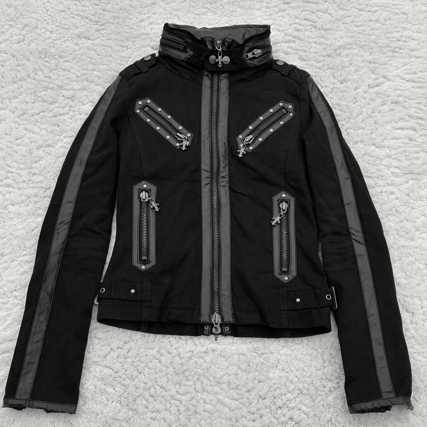 D.I.A. Hideable Hood Collar Leather Chrome Accented Jacket