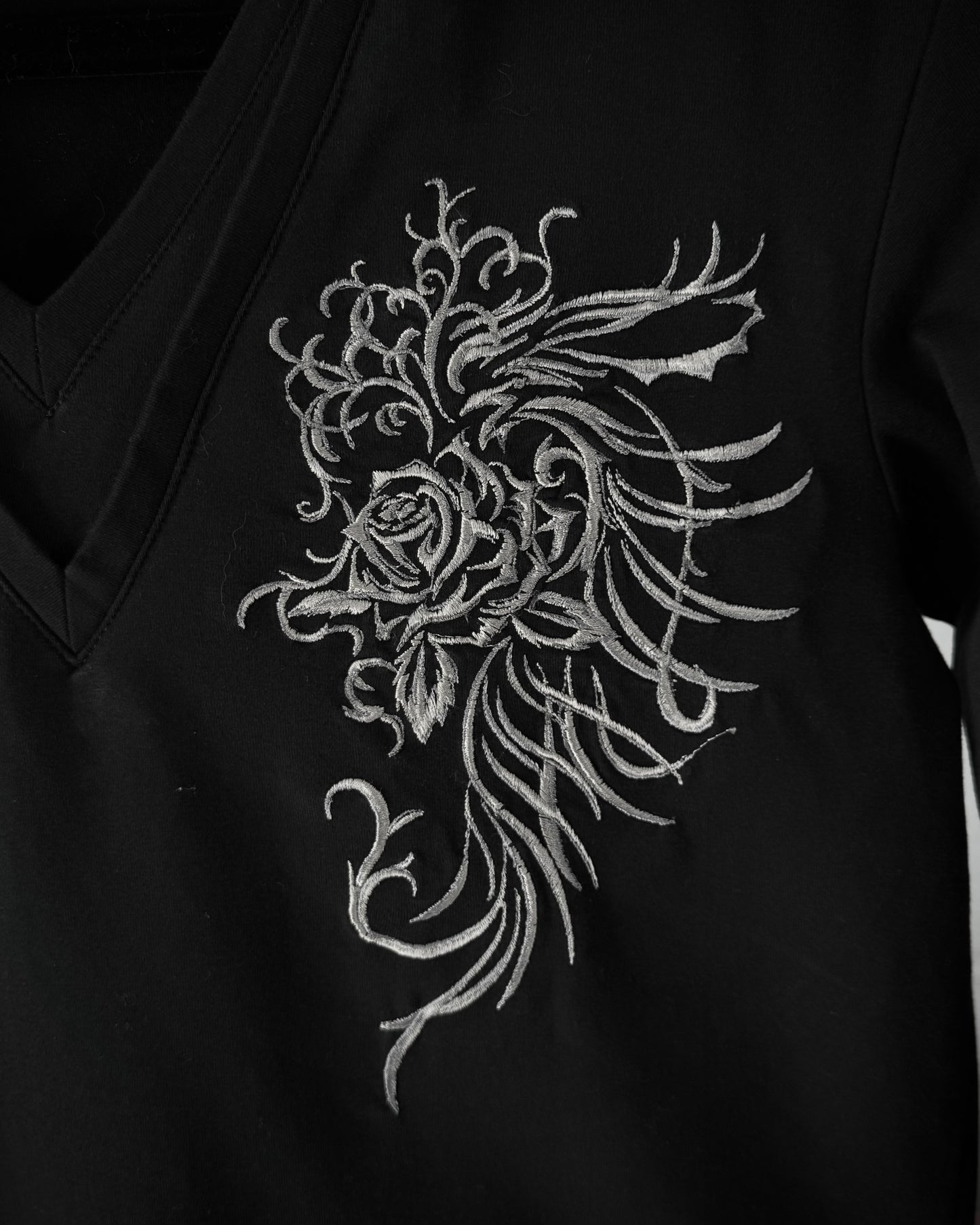 Tornado Mart Tribal Rose Embroidery Double Collar Longsleeve Shirt