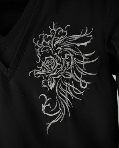 Tornado Mart Tribal Rose Embroidery Double Collar Longsleeve Shirt