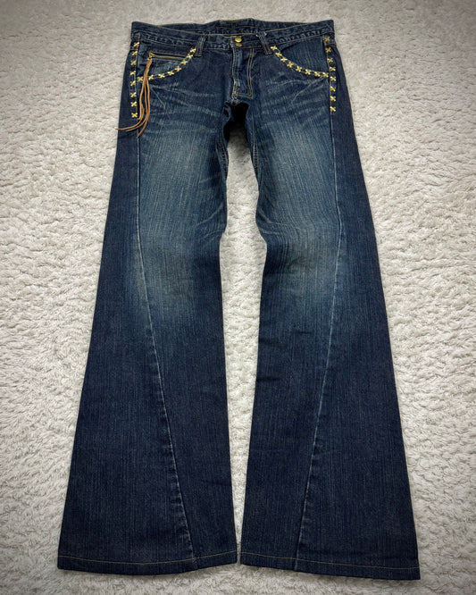 Lee Cross Studded Spiral Flared Jeans