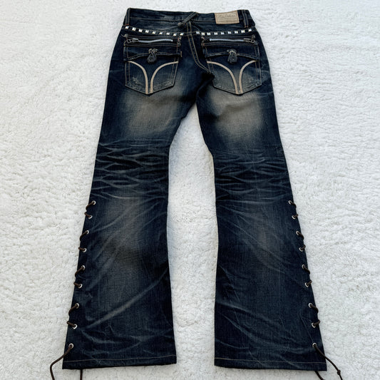 Lolita Studded Lace-Up Washed Bootcut Jeans