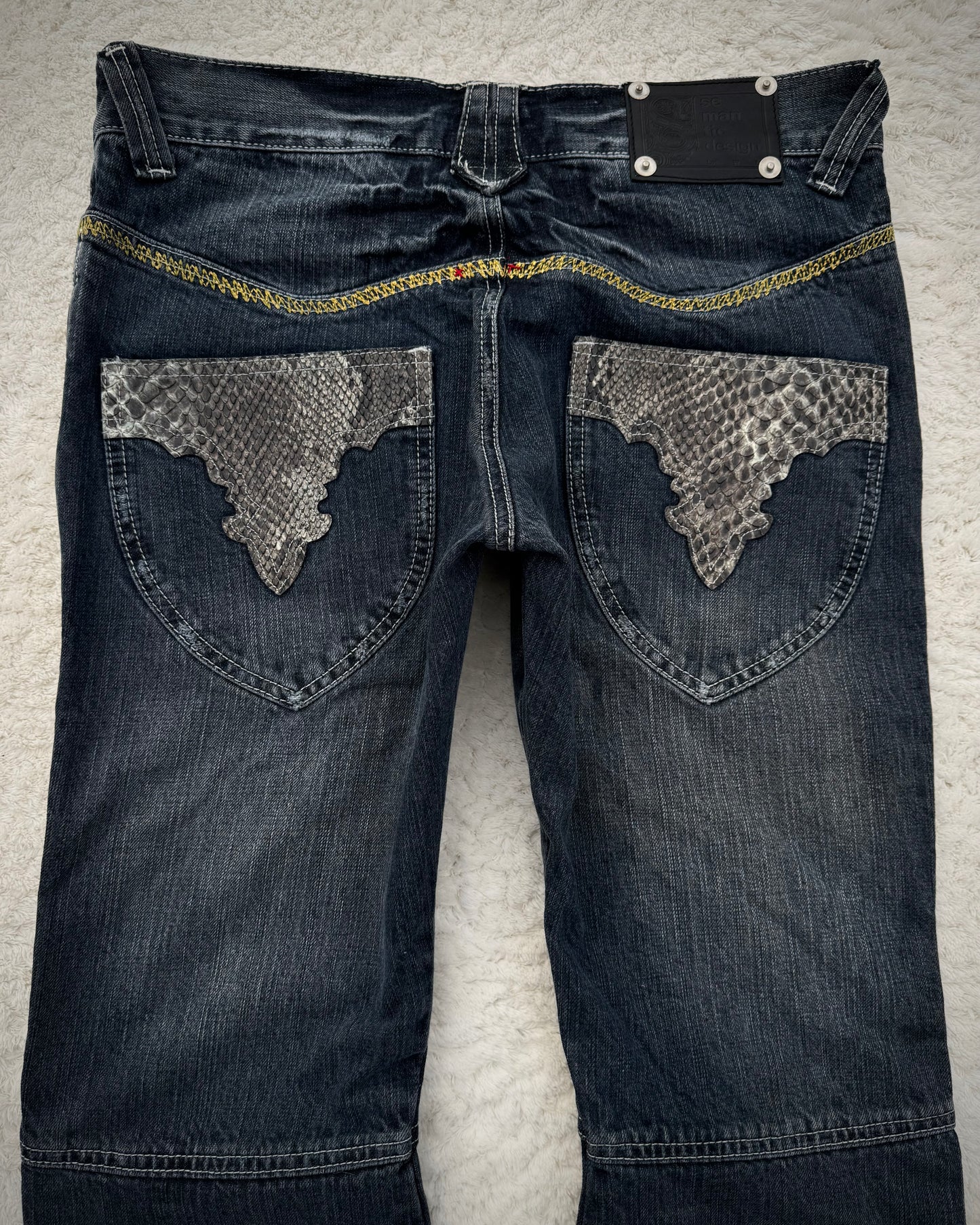 Semantic Design Python Detailed Sword Knee Bootcut Jeans