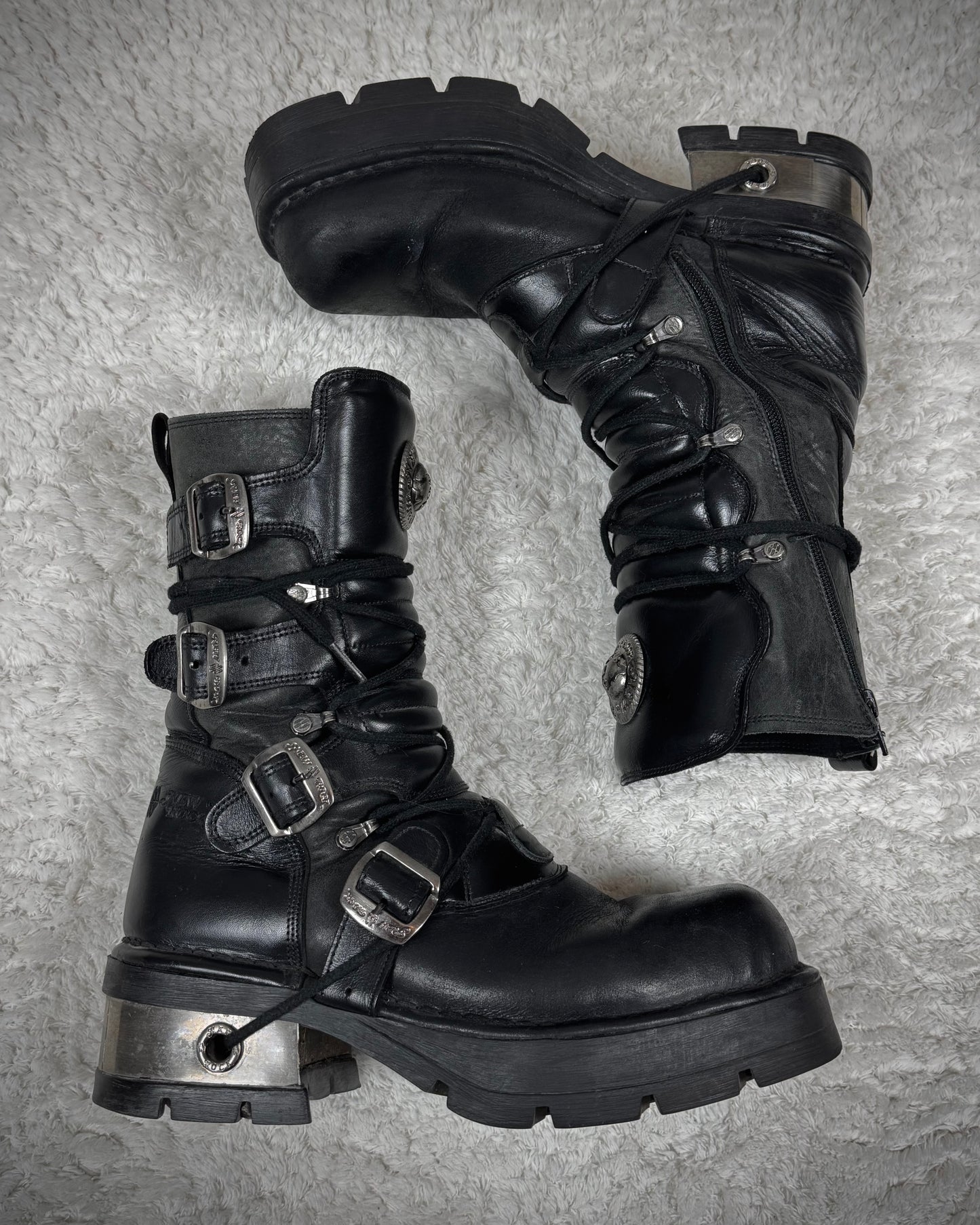 New Rock Laced Steel Heel Leather Boots