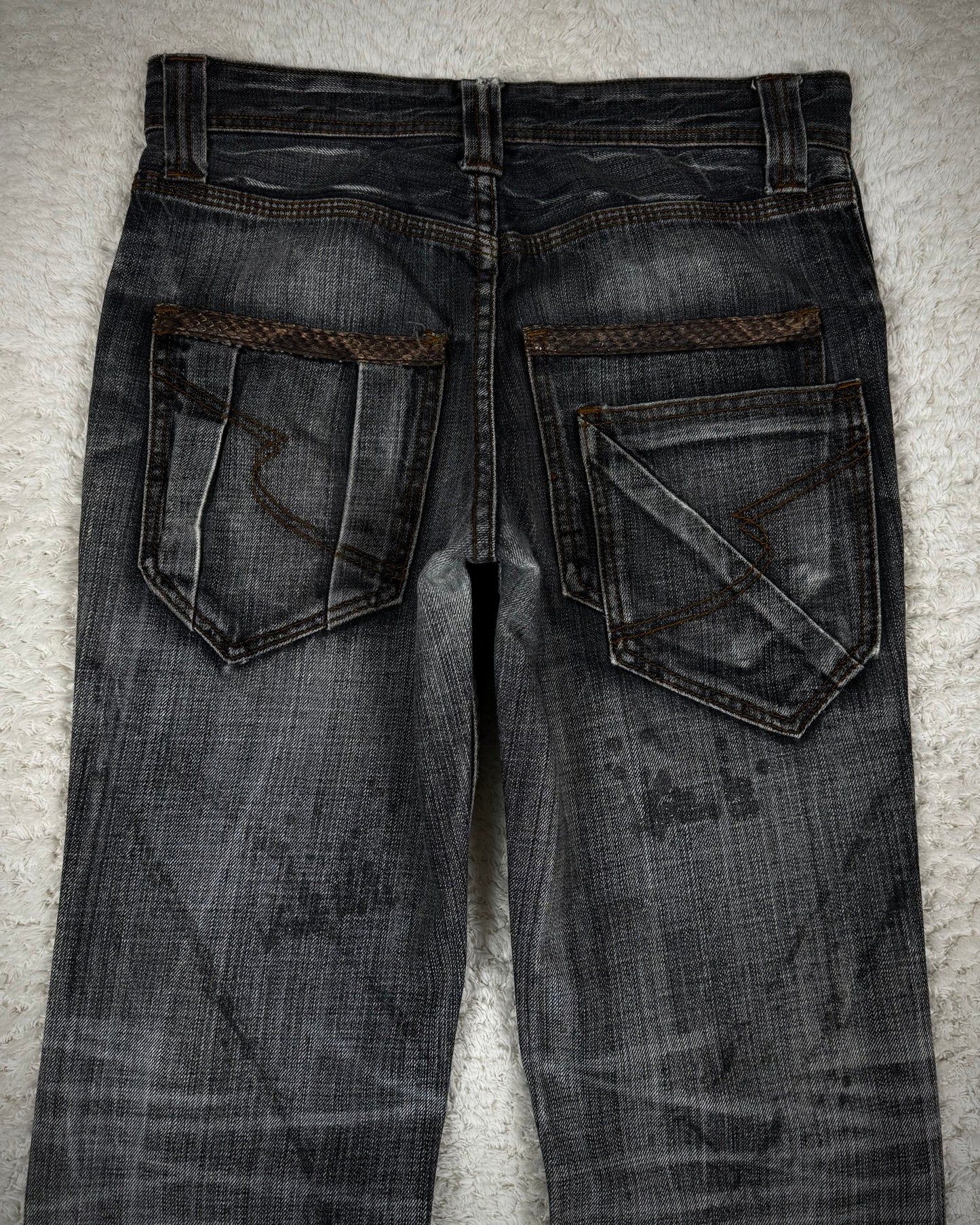 Semantic Design Clawmark Washed Snakeskin Detailed Bootcut Denim