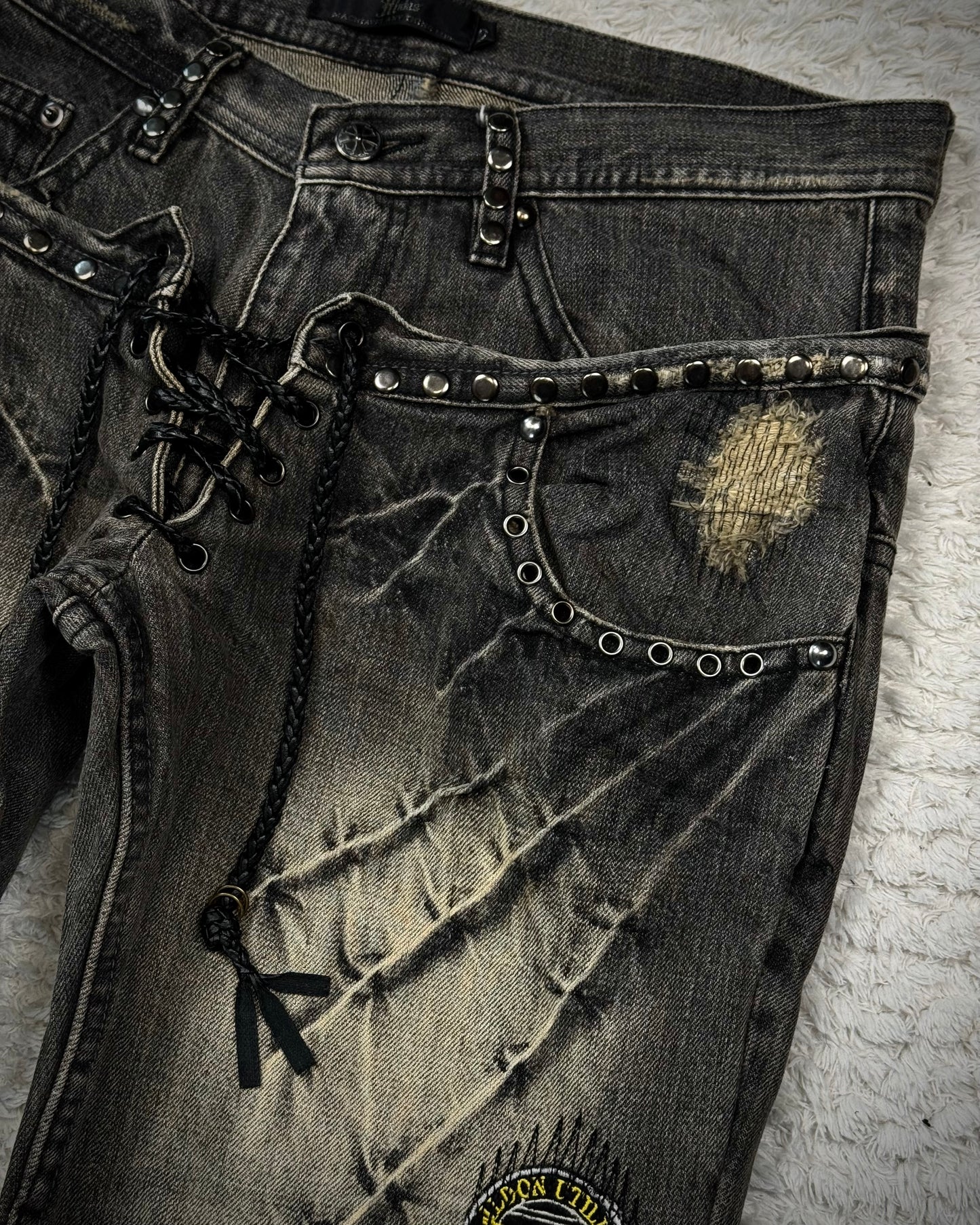 Midas Double Waisted Lace Up Clawmarks Flared Jeans