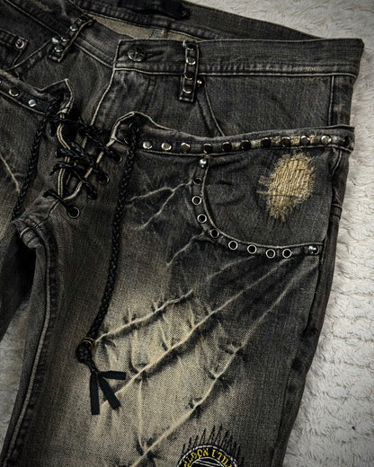Midas Double Waisted Lace Up Clawmarks Flared Jeans