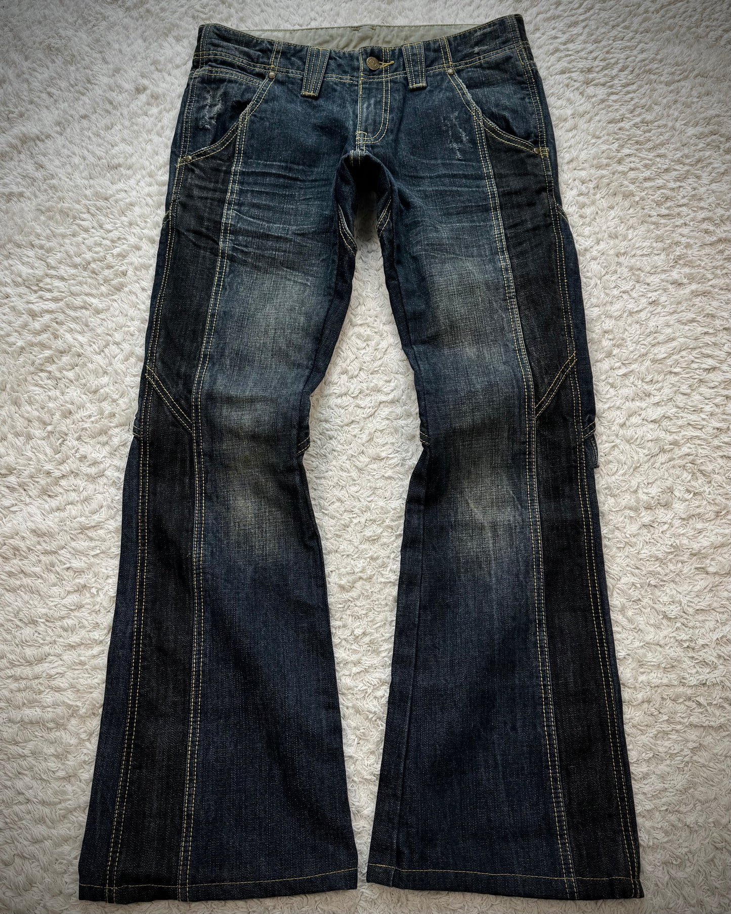 Tornado Mart Knee Back Lace Up Flared Denim