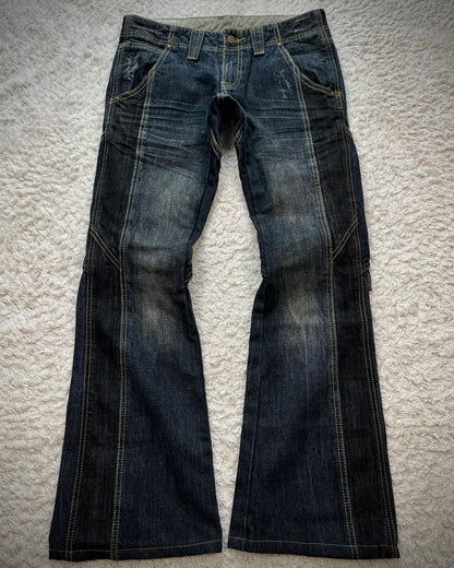 Tornado Mart Knee Back Lace Up Flared Denim