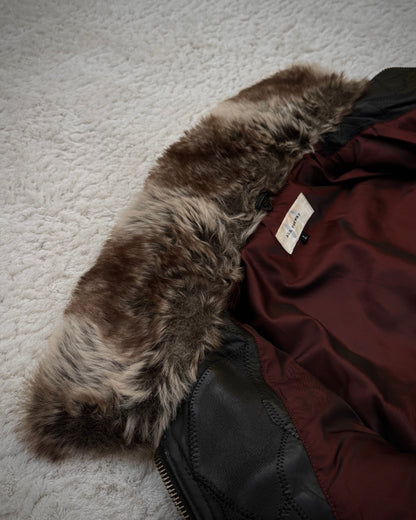 All The Way Fur Collar Sheepskin Leather Patchwork Jacket