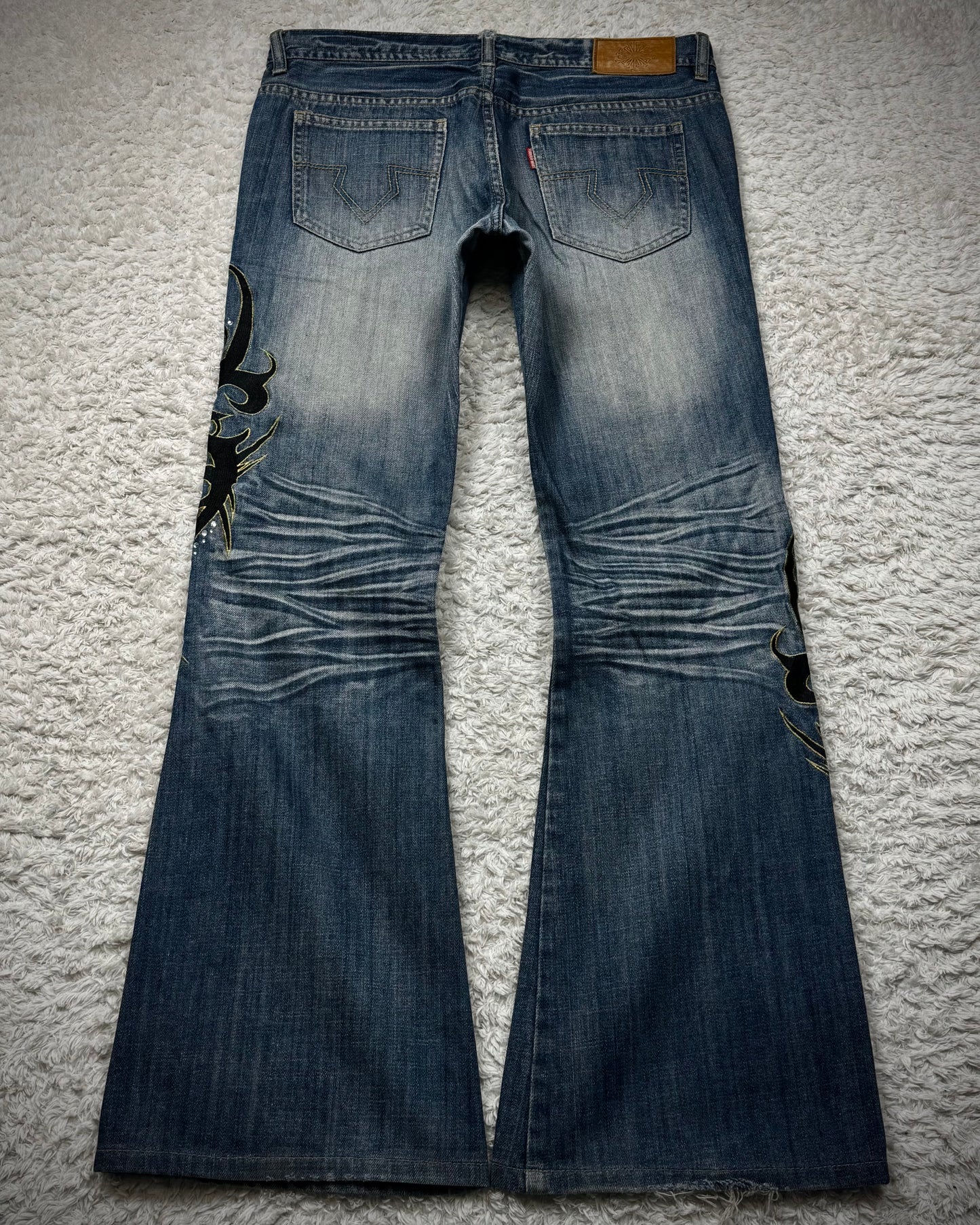 Tornado Mart Tribal Embroidery Clawmarks Flared Jeans