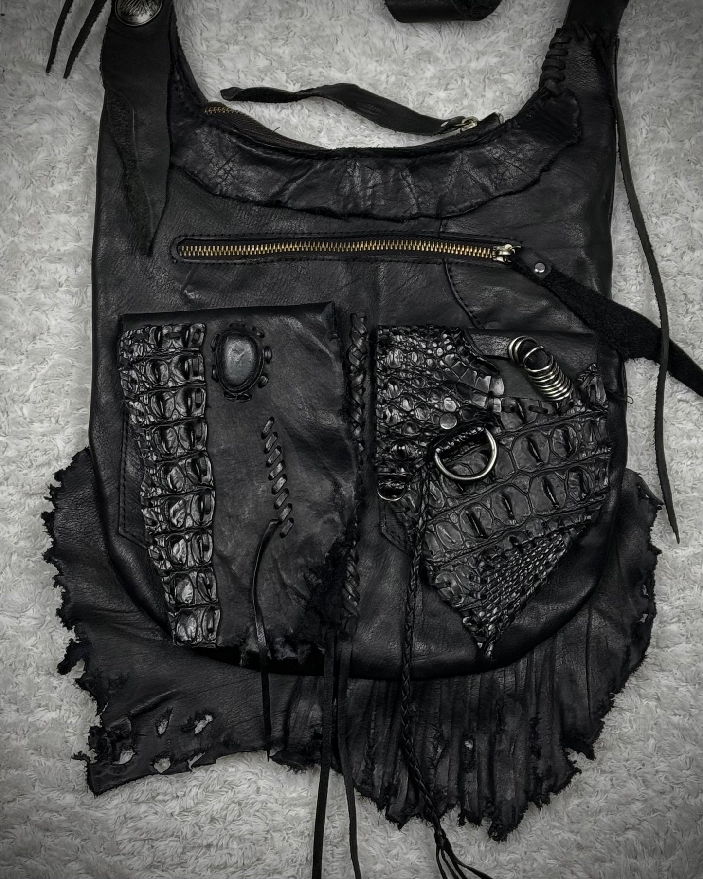 Raw Cut Crocodile Leather Shoulder Bag