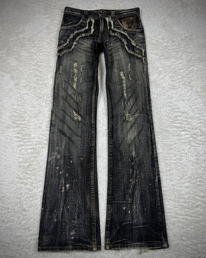 Semantic Design Clawmark Washed Python Detailed Bootcut Denim
