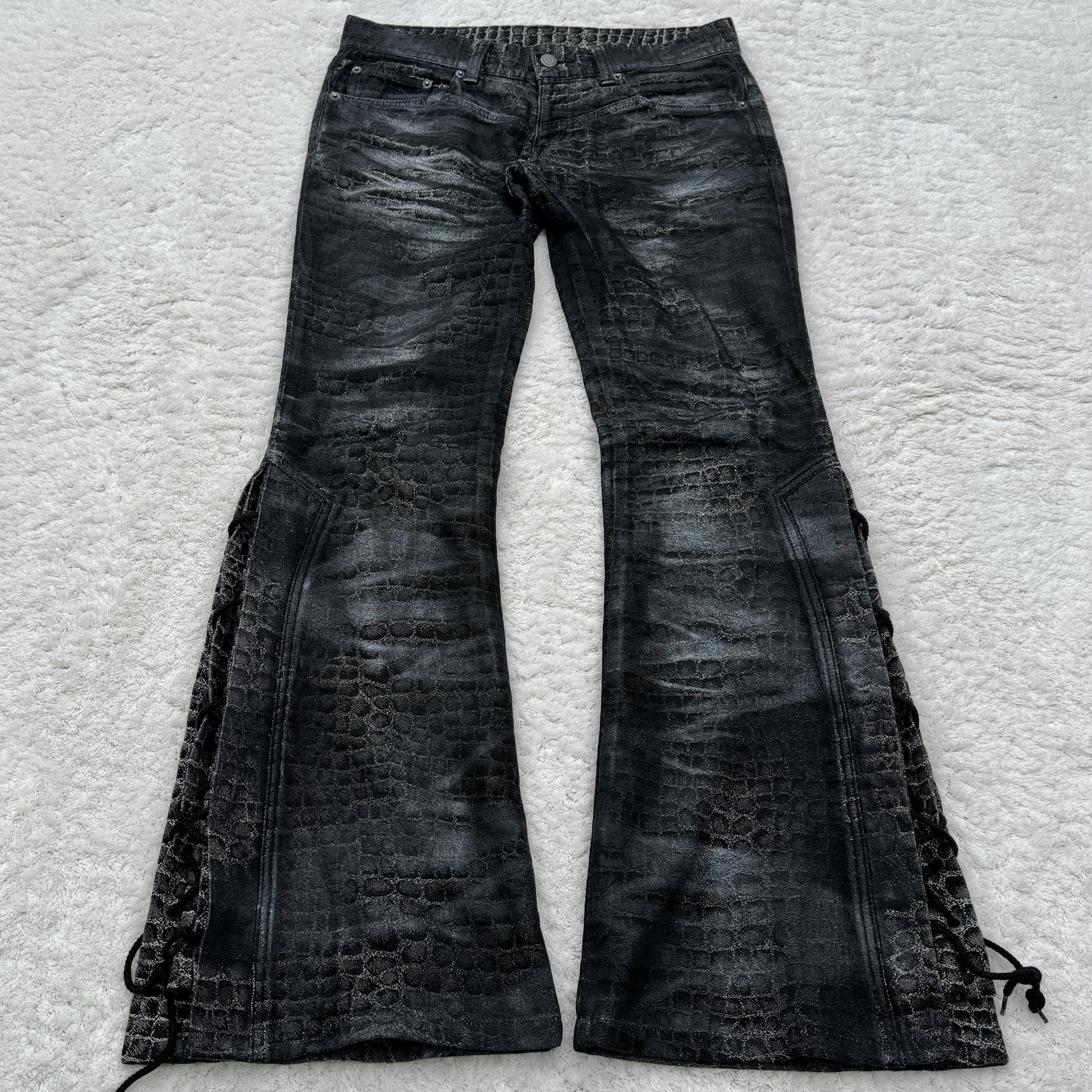 Tornado Mart Crocodile Skin Flared Lace-Up Pants – Paroxa Studios