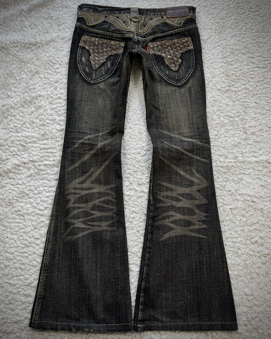 Tornado Mart Western Studded Python Flared Jeans