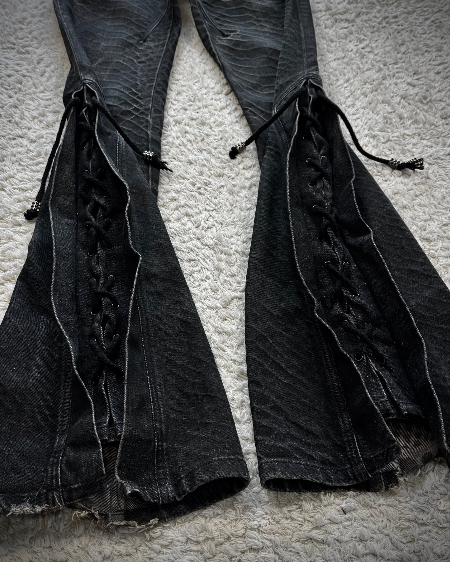 Tornado Mart Python Washed Lace Up Flared Jeans
