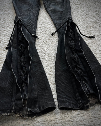 Tornado Mart Python Washed Lace Up Flared Jeans